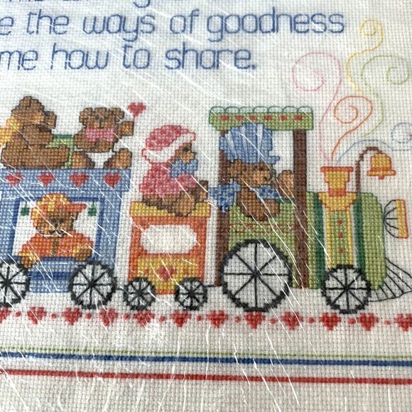 TEDDY BEAR BLESSING Cross Stitch 16" x 12" Vintage Bless My Lord With Kindness - Picture 4 of 8